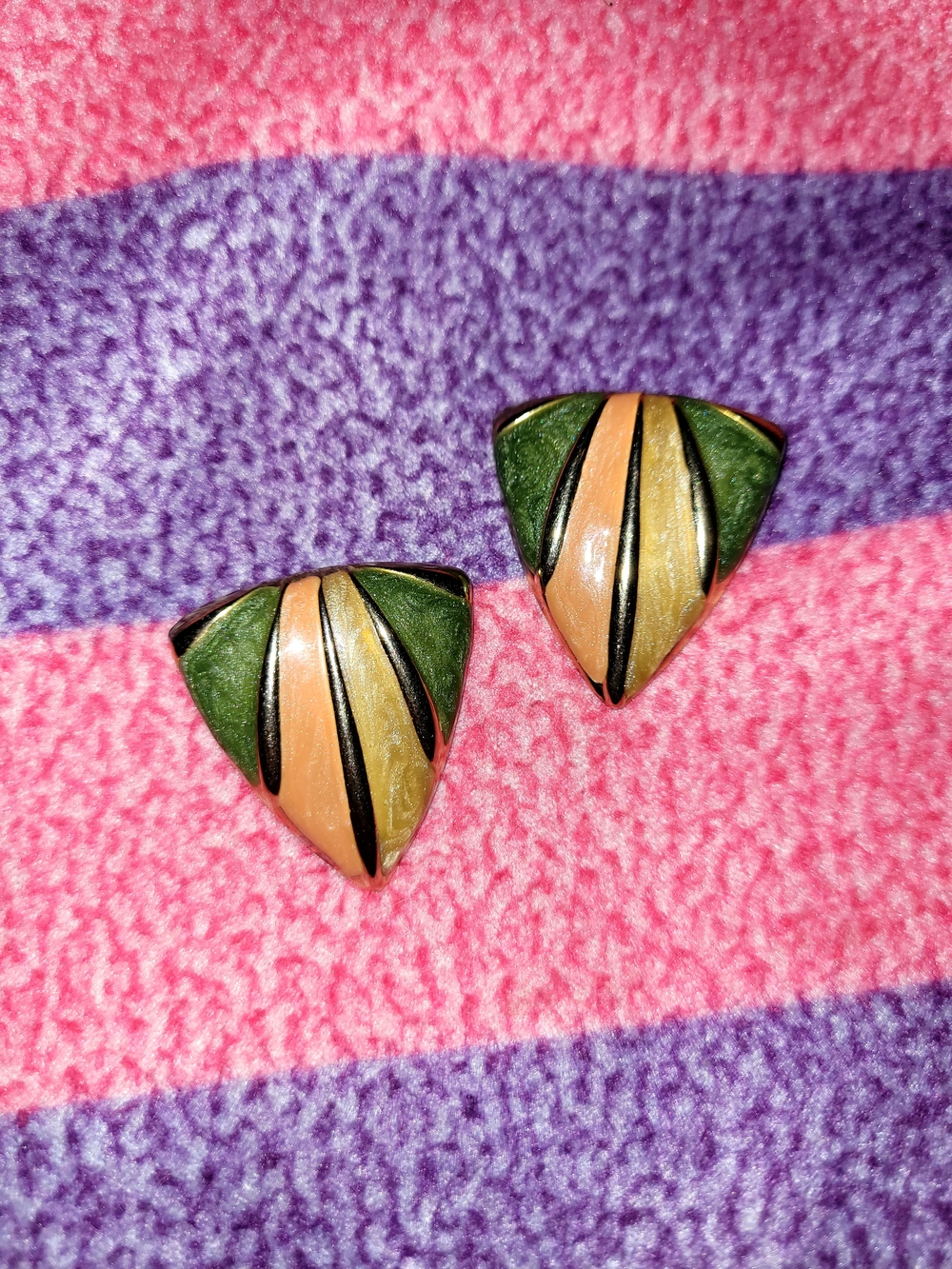 Green and Peach Triangular Earrings - Unbranded
